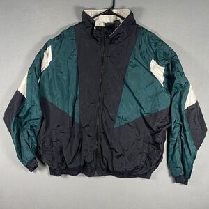 Vintage 90s Winner Colorblock Windbreaker Jacket Mens XL Teal Black White Zip Up